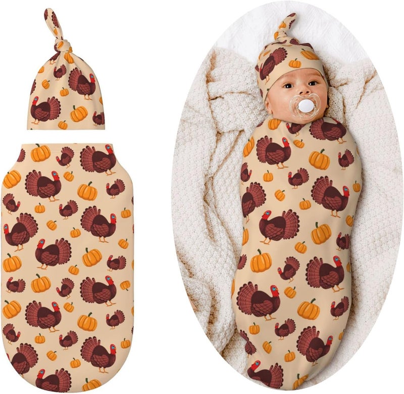 Figtihw Turkey Pumpkin Swaddle Blankets Newborn Receiving Blanket Baby Swaddle Wrap Soft Sleeping Sack for Baby Girls Boys - Image 1